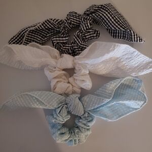 Kids Gingham Hair Scrunchies Set - Black, White, Blue